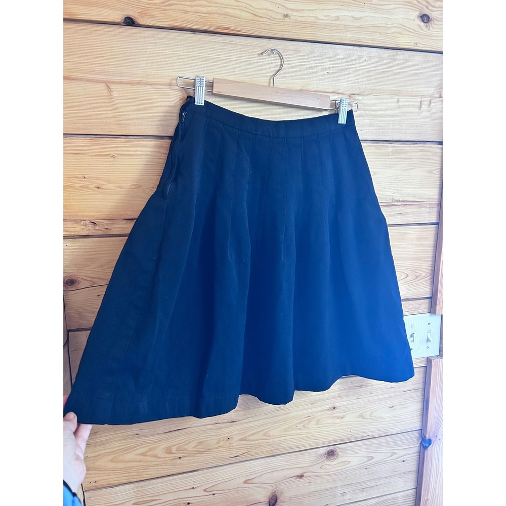 Vintage Black 100%‎ Pure Wool Pleated Midi Skirt Size 13 Side Zip A-Line School
